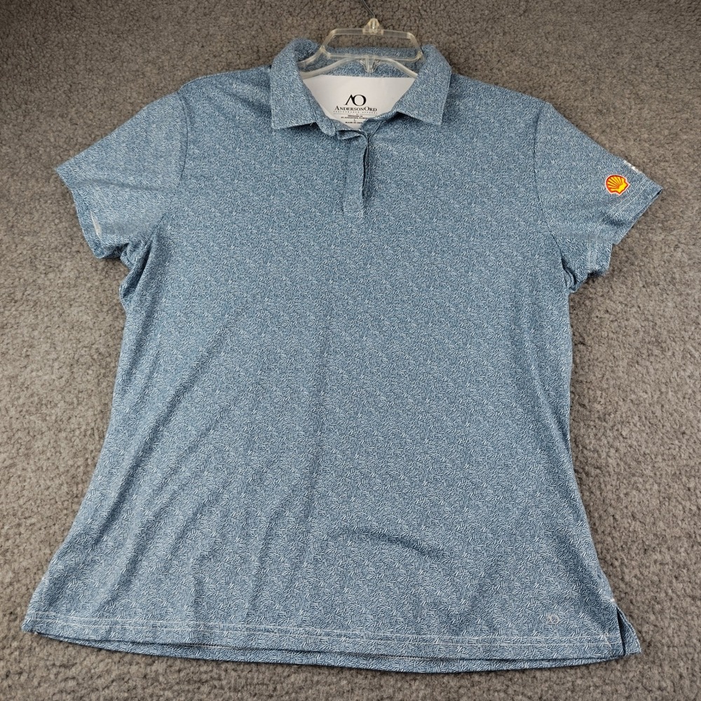 AndersonOrd Performance Apparel Blue Pattern Golf Polo Shirt Womens Large Shell